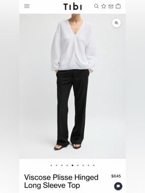 Tibi Viscose Plisse Hinged Long Sleeve Top